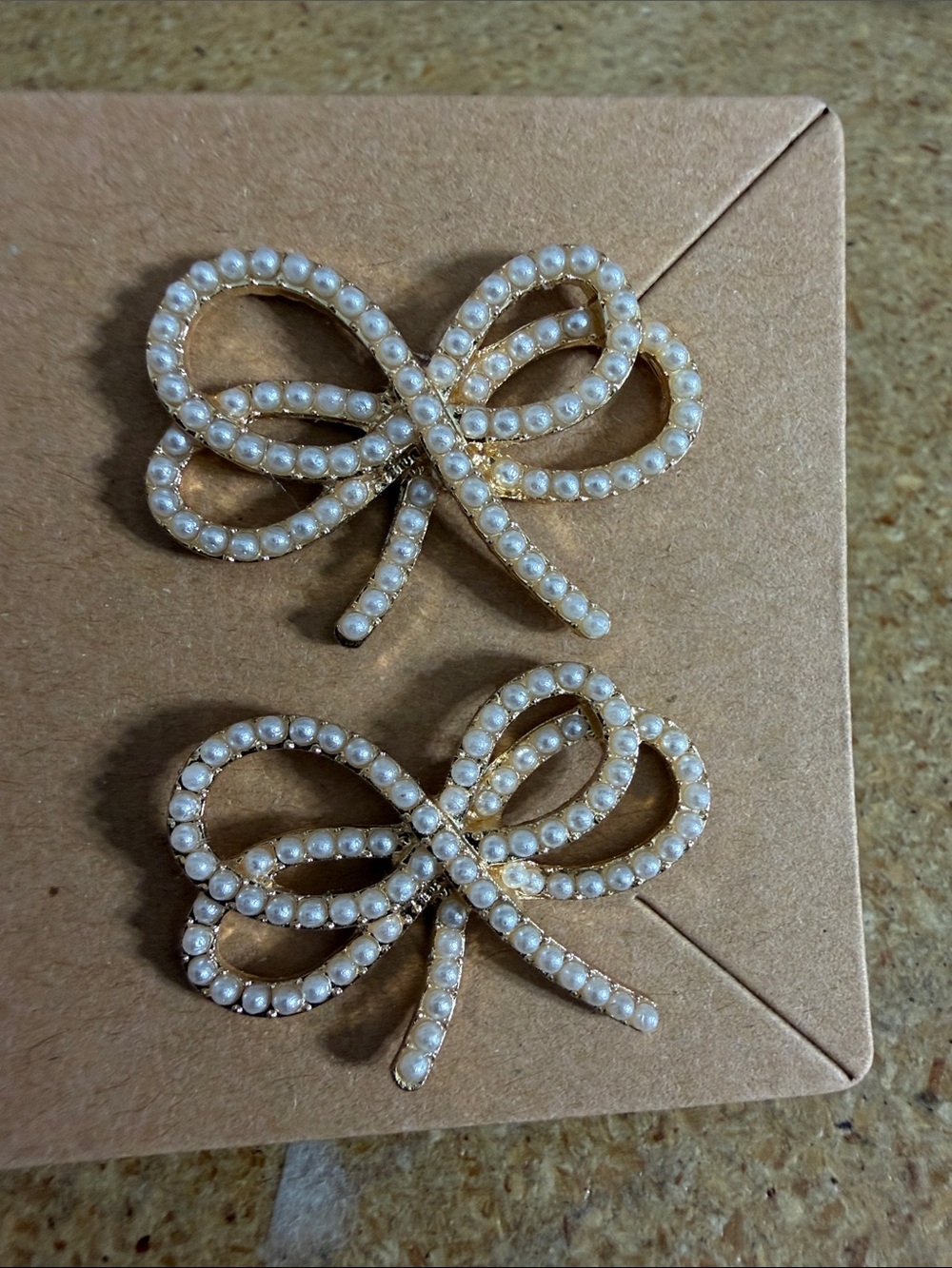 Pearl Bow Brooch Set in Gold-Tone - White Pearls